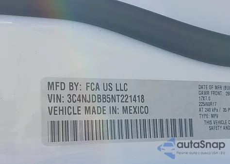 2022 Jeep Compass Latitude 4X4 z USA, uszkodzony, nr VIN 3C4NJDBB5NT221418